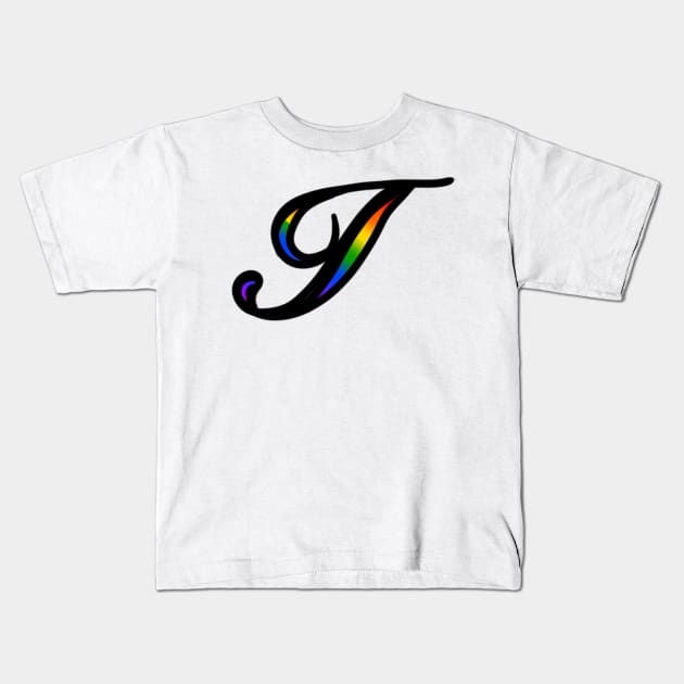 Rainbow Cursive Letter I Kids T-Shirt by JennaBunnies